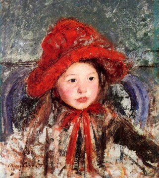 メアリー・カサット Painting - 大きな赤い帽子をかぶった少女の母子 メアリー・カサット